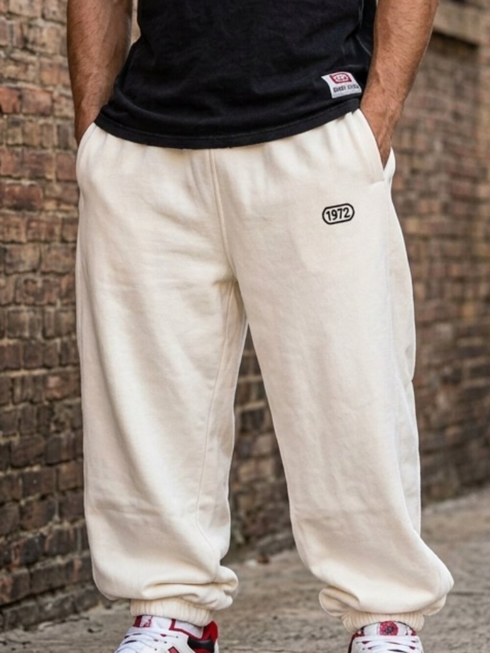 Vintage Ecko Unlimited Cream Sweatpants with 1972 Patch Detail